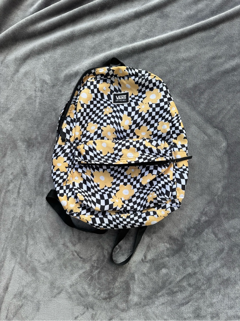 Vans Black & Yellow Floral Checkerboard Backpack